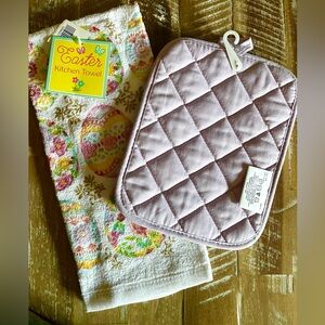 Easter Kitchen Towel and Quilted Pot Holder Set